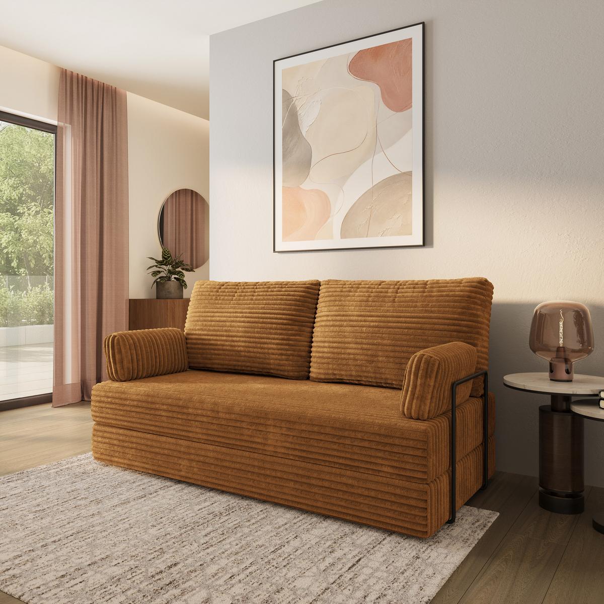 BETTSOFA SILAR aus Schaumstoff Kordstoff Orange Schlaffunktion - Orange, Textil (170/86/80cm) - MASSENO