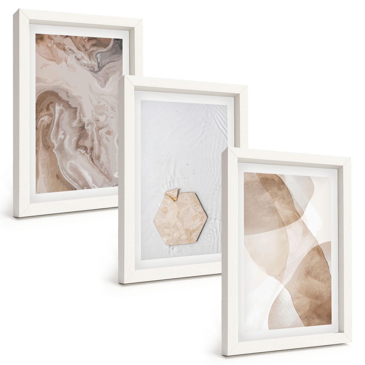 BILDER SET 3er Set - 20x30 cm Weißer Rahmen - Designerabstraktion der Natur - Weiß, Kunststoff (20/30cm) - TULUP