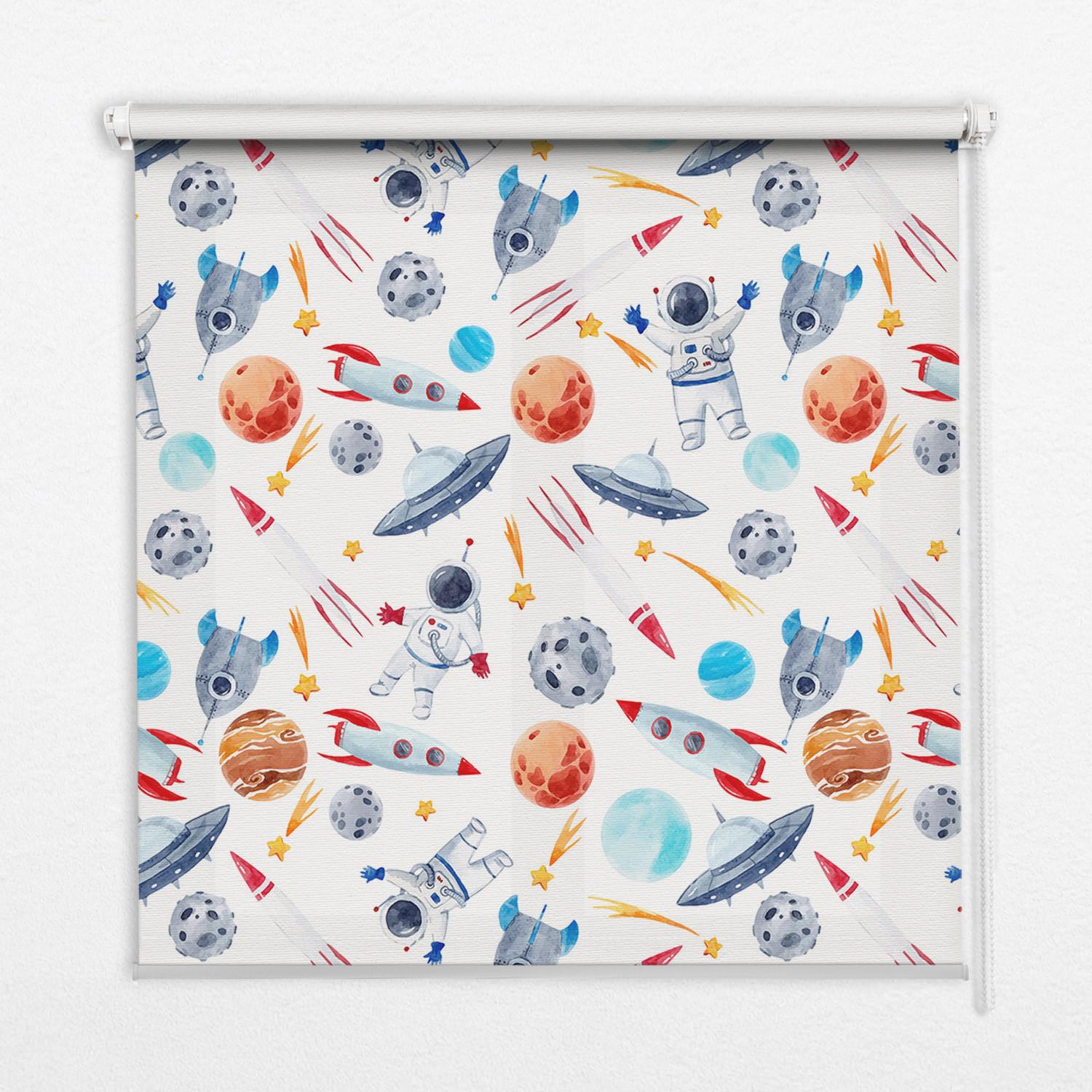 INNENROLLO - Fensterrollo - Rollo - 70x140 cm - Raketen, Kosmonauten, Planeten und UFOs - Grau, Kunststoff (70/140/0.5cm) - TULUP