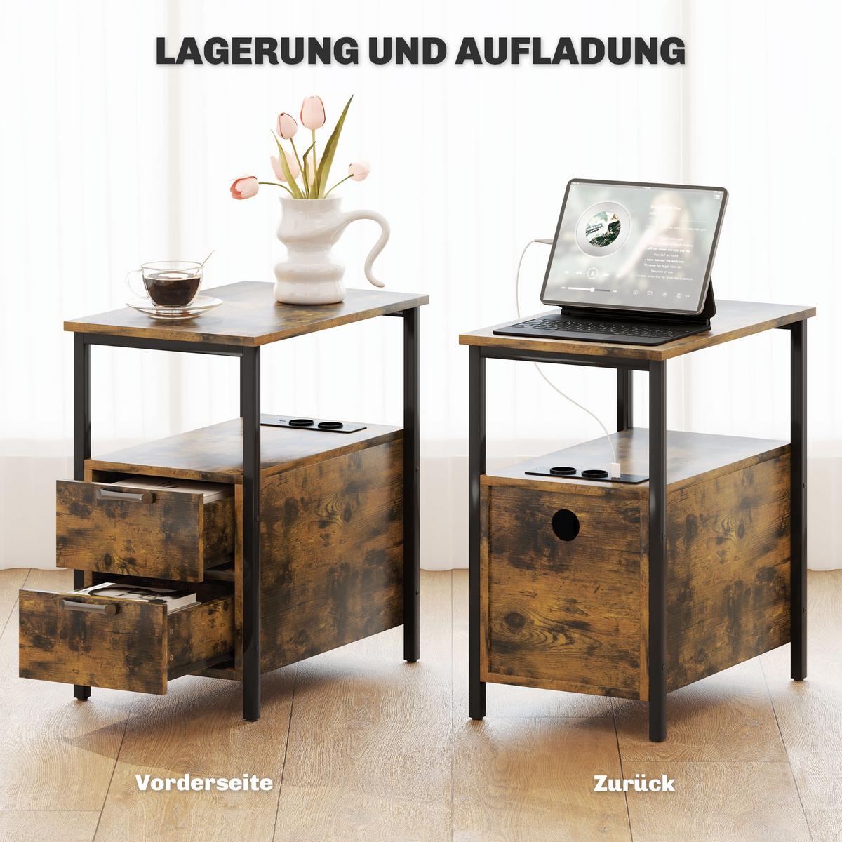 BEISTELLTISCH Couchtisch mit Aufladestation, USB-Anschlüssen und Steckdosen - Braun, Holzwerkstoff (55/35/58.5cm) - HOMCOM