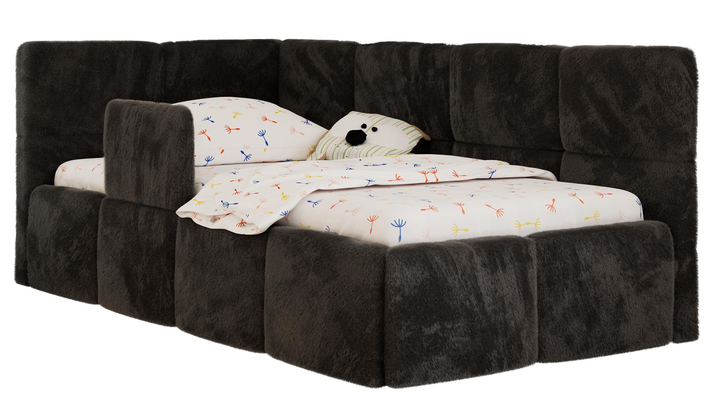 POLSTERBETT ARVO ALTA 90/200 - Schwarz Plüsch - Ohne Matratze - Links - Schwarz, Textil (90/200cm) - MKS