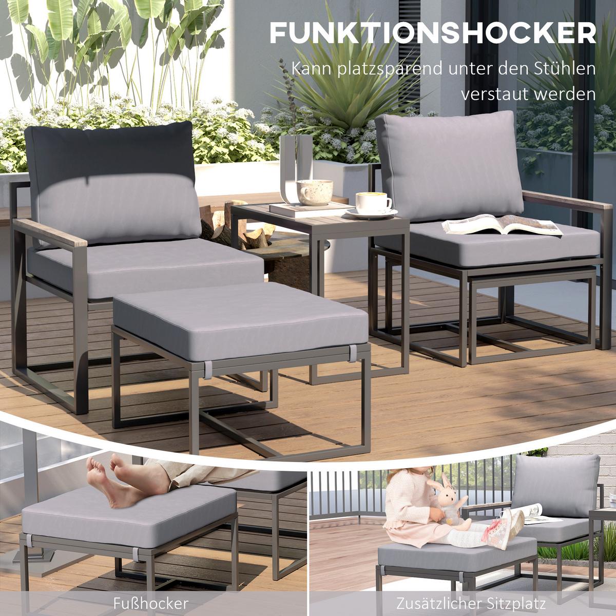 GARTENMÖBEL-SET 2 Personen - Grau, Metall - Outsunny