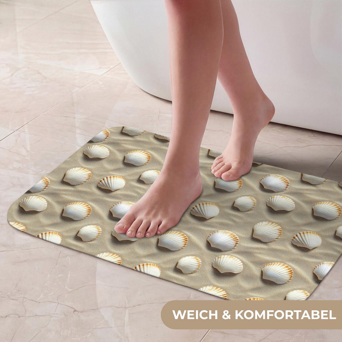 BADEMATTE Muscheln - Sand - Maritim 60x40 cm - Sandfarben, Textil (60/40cm) - OnlyWow