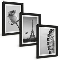 BILDER SET 3er Set - 20x30 cm Schwarzer Rahmen - Rose Eiffelturm Riesenrad - Schwarz, Kunststoff (20/30cm) - TULUP