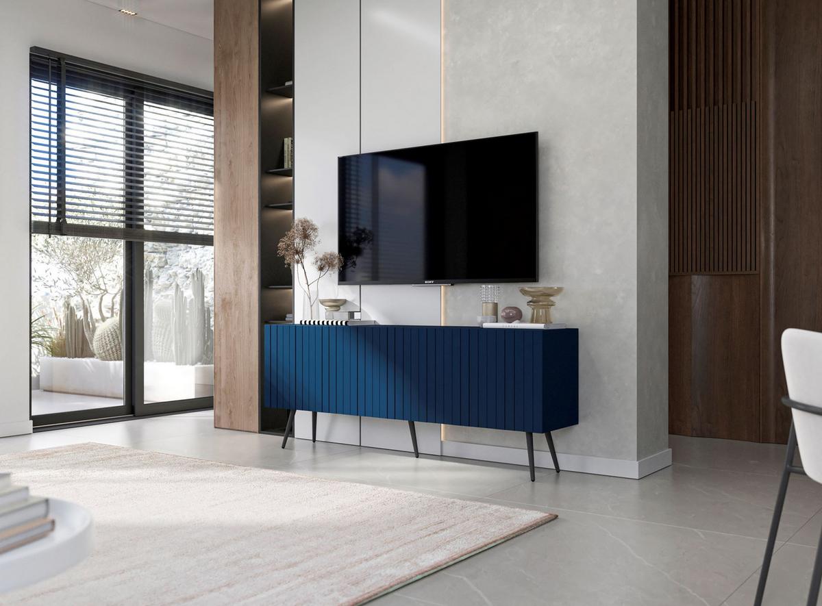 TV-SCHRANK Elpis Marineblau Matt mit Metallbeine Glamour 150 cm - Blau/Schwarz, Holzwerkstoff/Metall (150/60.5/36.5cm) - Meble Lindner