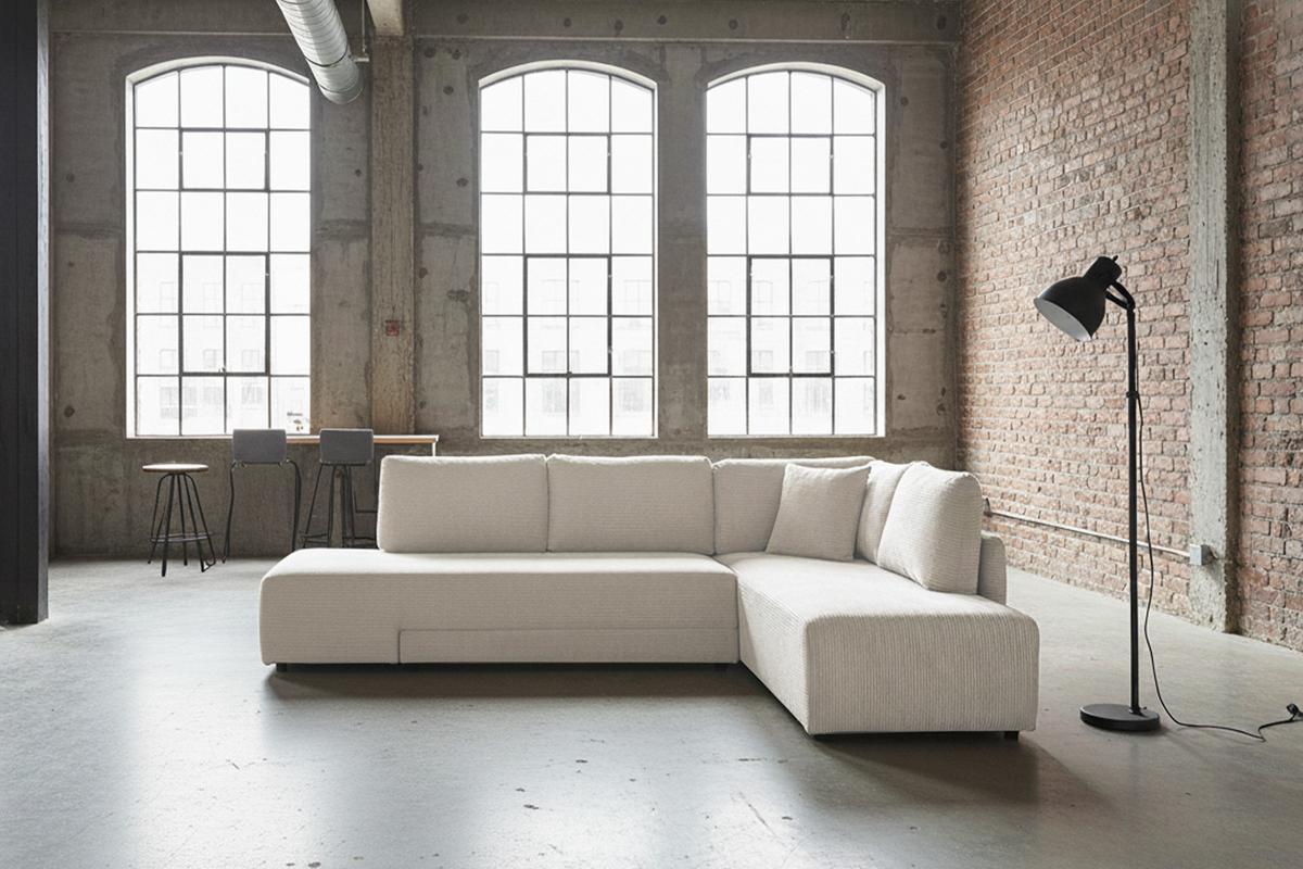 SCHLAFSOFA SADIRA Cremeweiß Cord - Creme/Schwarz, Kunststoff/Textil (288/209cm) - KAWOLA