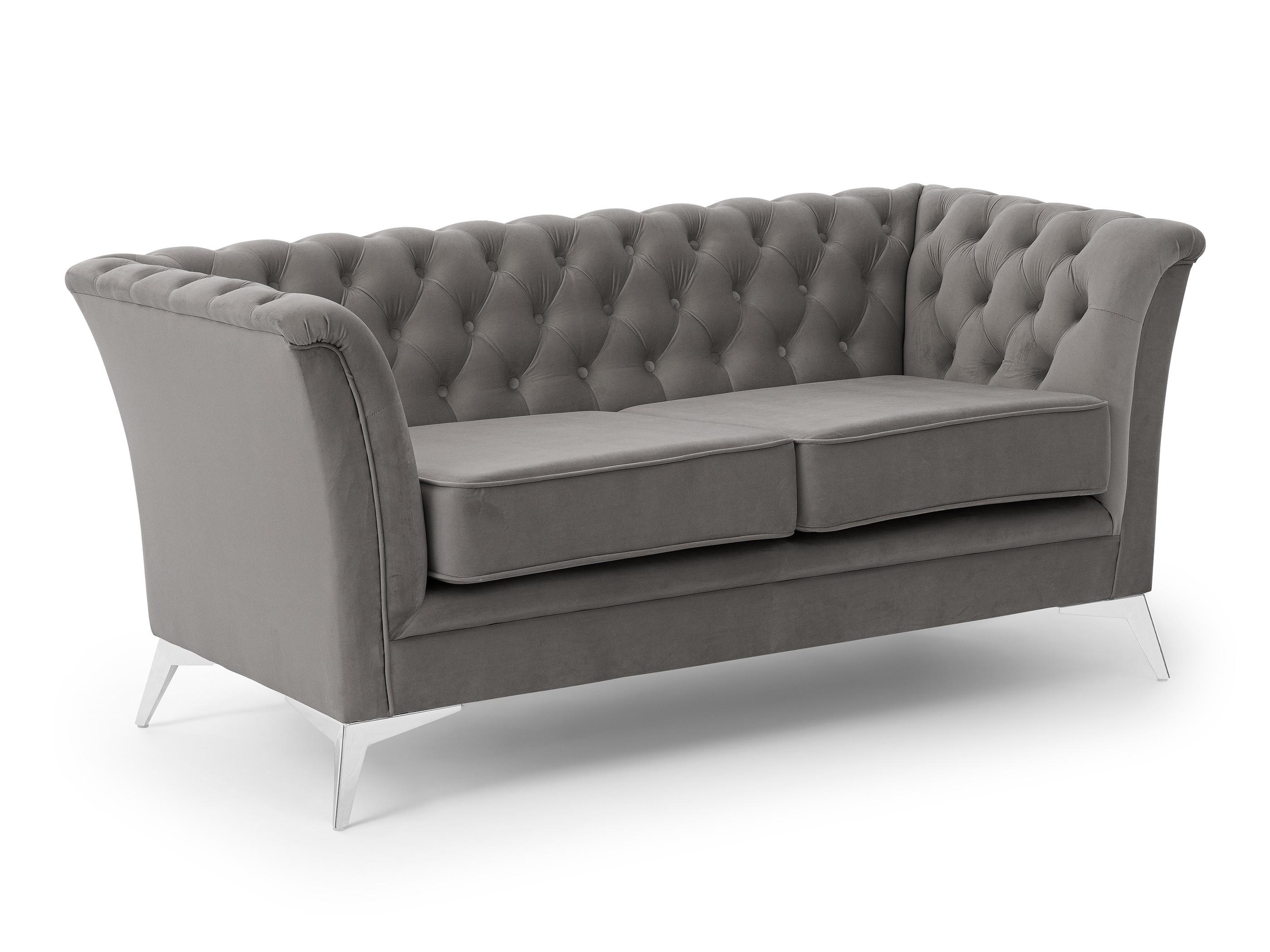 CHESTERFIELD-SOFA 2-sitzer Whitby Grau Samt mit silbernen Füßen - Silberfarben/Grau, Holz/Textil (175/78/82cm) - S-Style Möbel