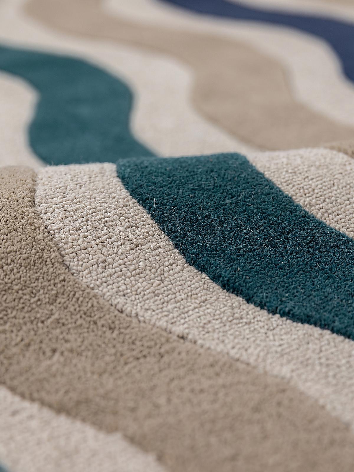 WOLLTEPPICH handgetuftet MONNOW, Wellenstreifen, Natur-Blau, 140 x 200 cm - Blau/Beige, Textil (140/200cm) - KADIMA DESIGN