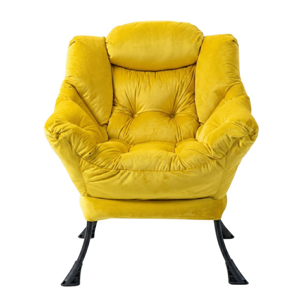 SESSEL aus samt und metall, mit kopfstütze und seitentasche - Gelb, Metall (75/85/80cm) - Urban Meuble