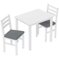 ESSGRUPPE 3er Set Kautschukholz MDF Weiß - Weiß/Grau, Holz/Textil (60/74.5/80cm) - HOMCOM