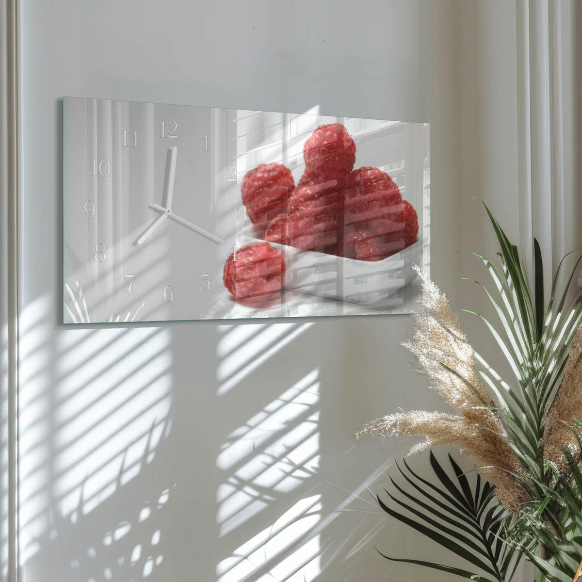 WANDUHR aus Glas 60x30 cm - Himbeeren - Rot, Glas (60/30/0.4cm) - TULUP