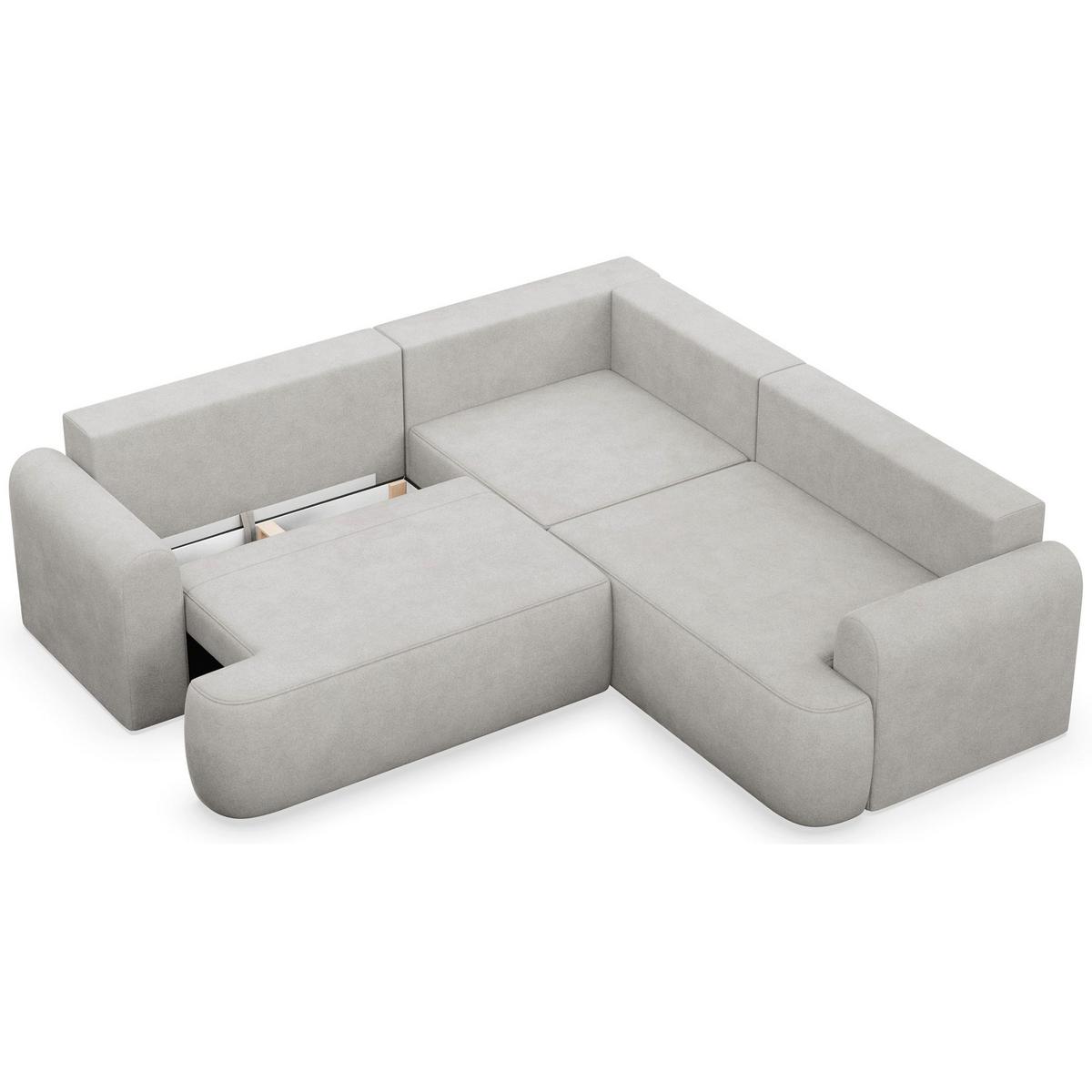 ECKSCHLAFSOFA Ovo HELLGRAUER VELOURSSTOFF universell MIT BETTKASTEN - Hellgrau/Schwarz, Kunststoff/Textil (245/245cm) - Selsey