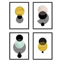 POSTER Set mit 4 Geometrische Nordischer Kreisen A3 Schwarzer Rahmen - Schwarz, Papier (29.7/3cm) - Nacnic
