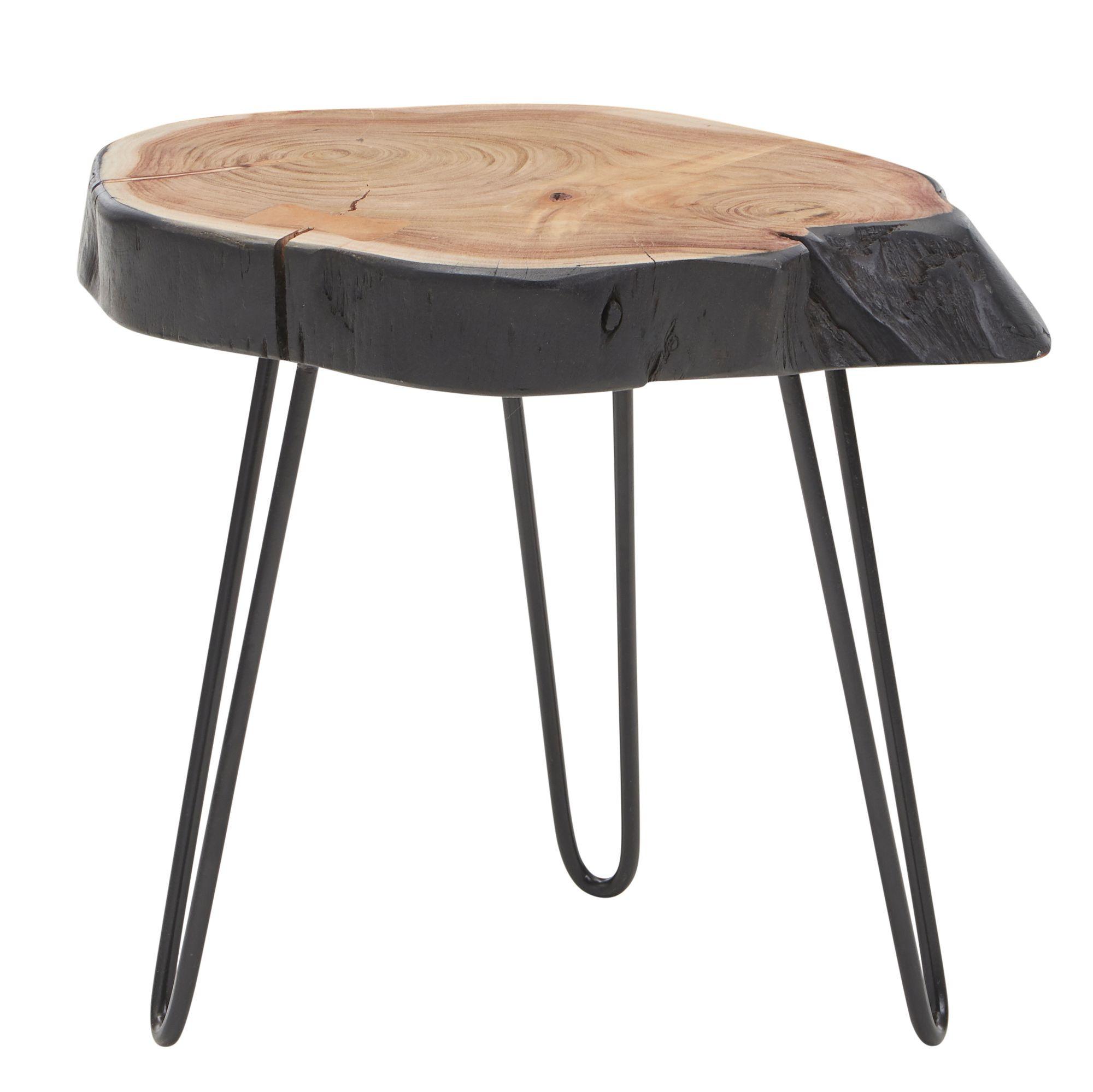 BEISTELLTISCH – Massivholz Natur Baumkante handgefertigt Industrial - Beige/Schwarz, Holz/Metall (32/40/40cm) - KADIMA DESIGN