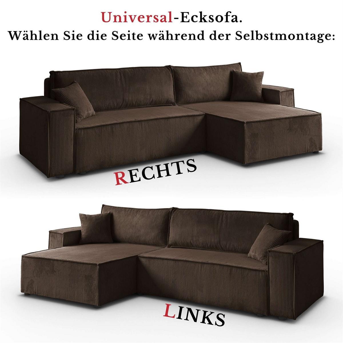 GEPOLSTERTES Ecksofa CARLOS L, Poso 06 - Braun, Textil (247/143cm) - Lookway