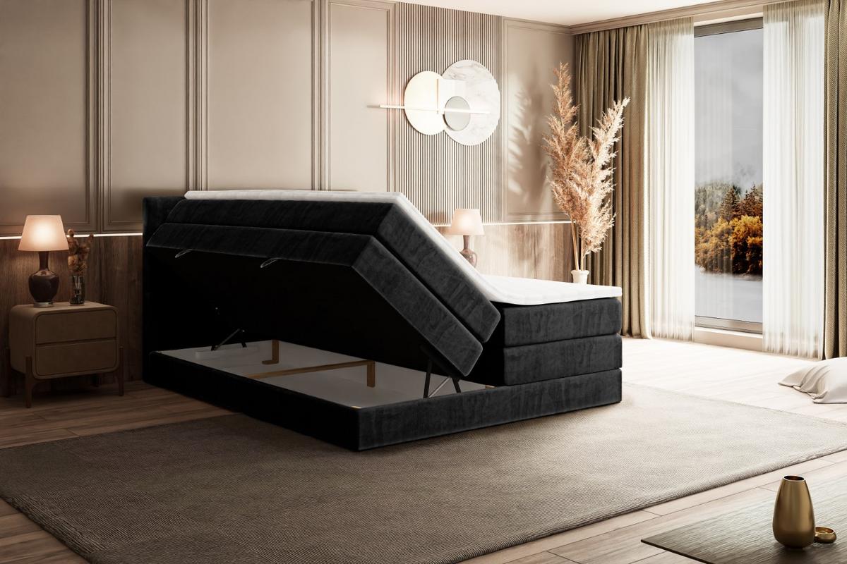 BOXSPRINGBETT OHIO KING - 160x200 - H3/H4 - Schwarz - Schwarz, Holzwerkstoff (160/200cm) - ALTDECOR