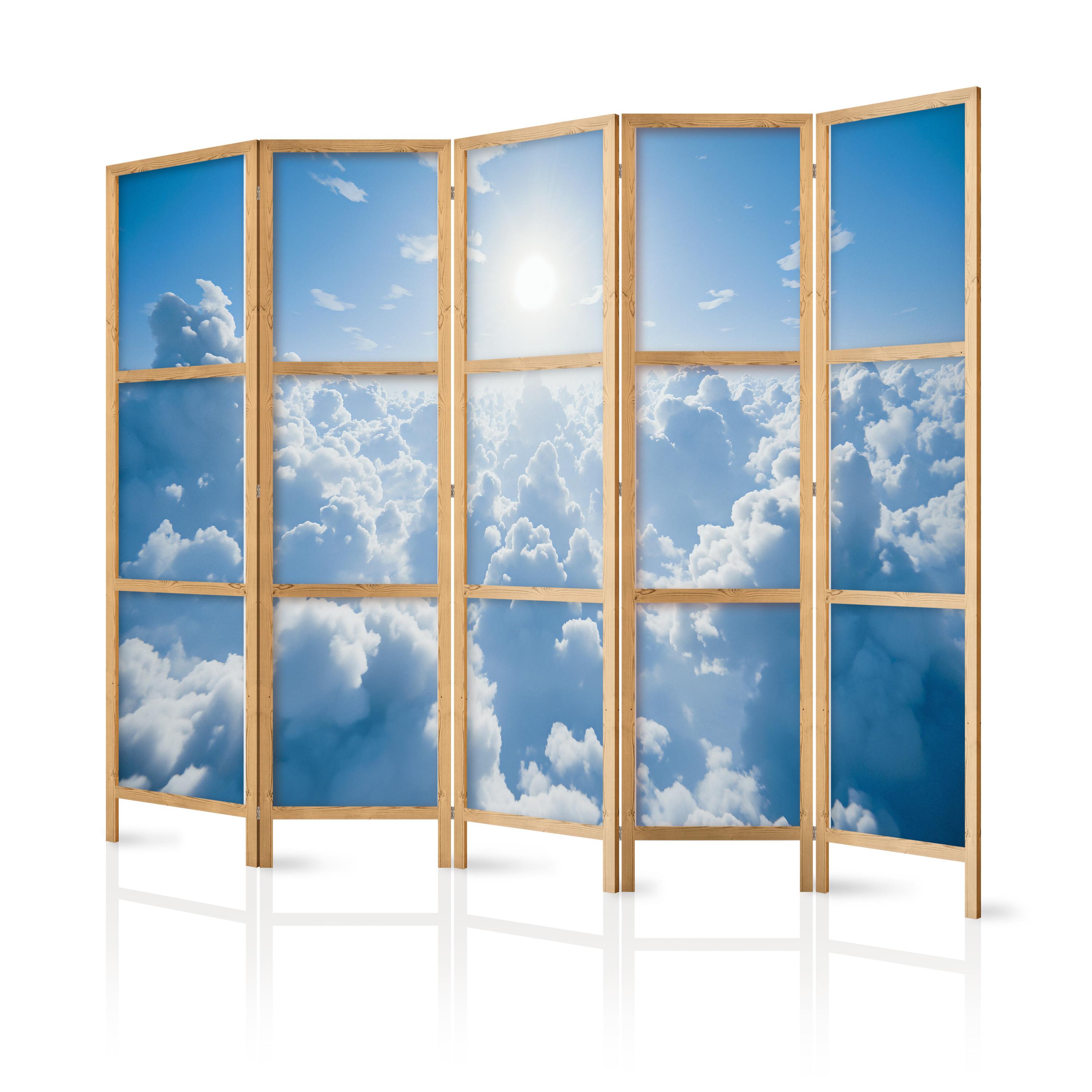 PARAVENT Japanischer 5-tlg 225x172 cm Wolken Und Sonne - Blau, Holz/Textil (225/172/3cm) - Muralo