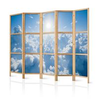 PARAVENT Japanischer 5-tlg 225x172 cm Wolken Und Sonne - Blau, Holz/Textil (225/172/3cm) - Muralo