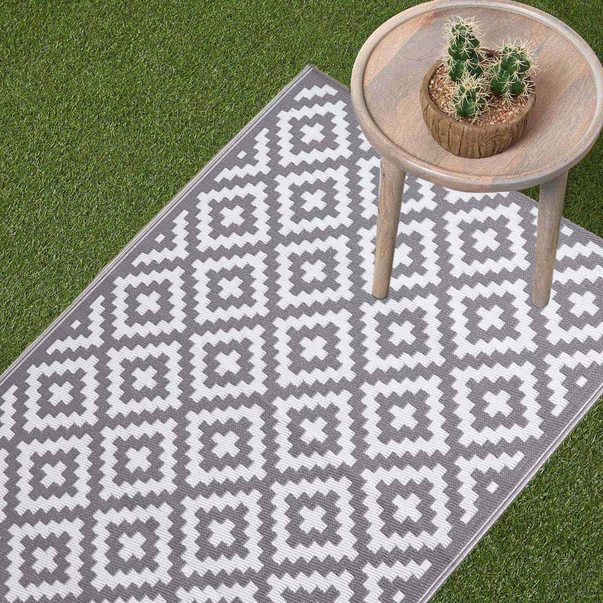 OUTDOORTEPPICH-LÄUFER Zoe geometrisch gemustert 75/200 cm - Hellgrau, Kunststoff (75/200cm) - Homescapes