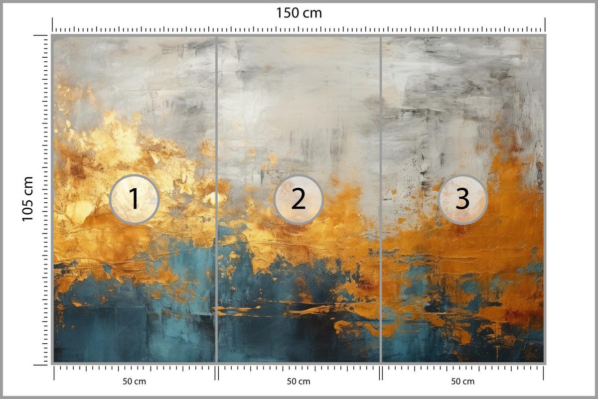 FOTOTAPETE für Badezimmer Abstrakter Beton Gold Mauer 150x105 - Türkis/Goldfarben, Papier (150/105cm) - Muralo