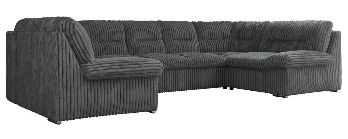 WOHNLANDSCHAFT COMODO U Dunkelgrau Cord - Dunkelgrau/Silberfarben, Textil/Metall (340/93/206cm) - MKS