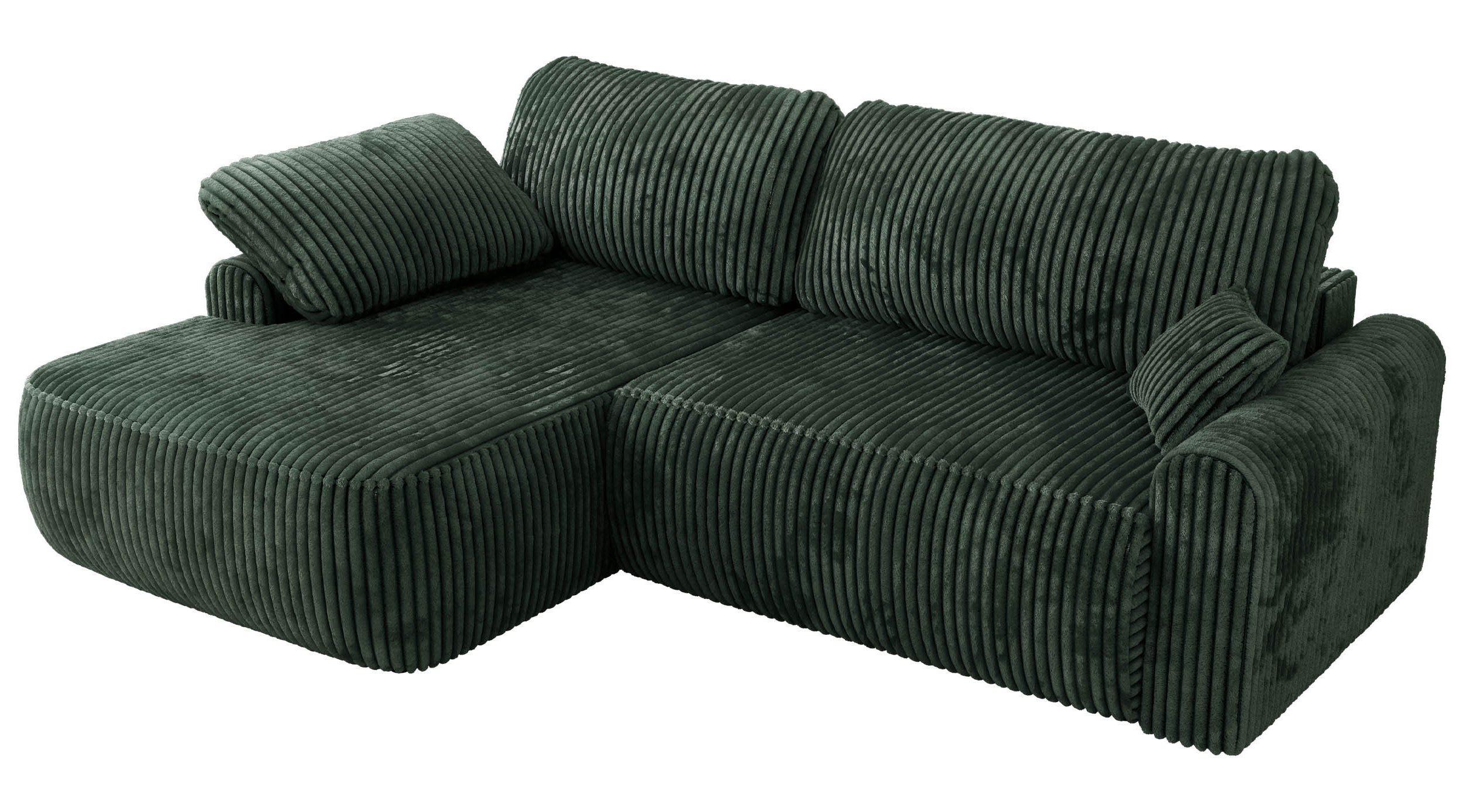 ECKSCHLAFSOFA CUBO L Grün Cord - links - Schwarz/Grün, Kunststoff/Textil (273/187cm) - MKS