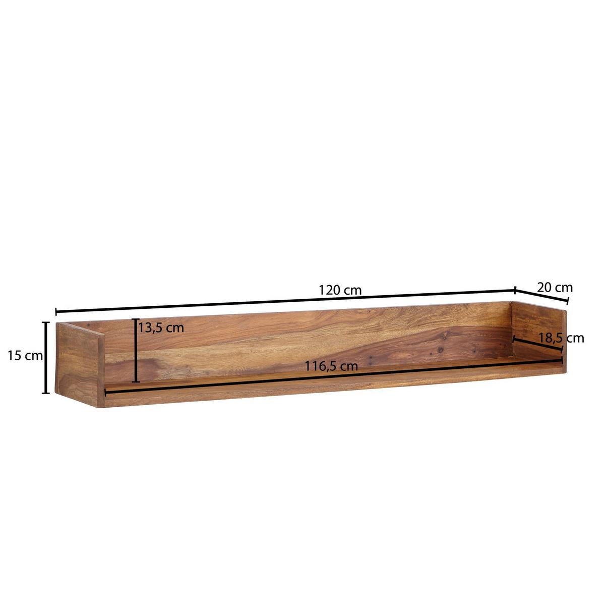 WANDREGAL Massivholz Modern Stil 120x15x20 cm Groß Schwebend - Braun, Holz (120/15/20cm) - KADIMA DESIGN