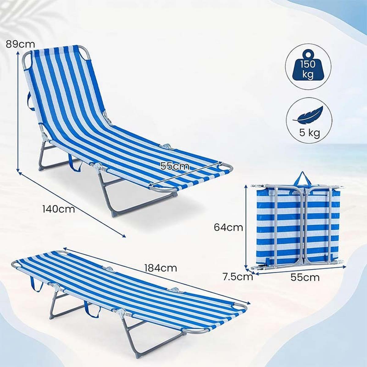 STRANDLIEGE klappbar blau - Blau, Metall (184/29/55cm) - COSTWAY