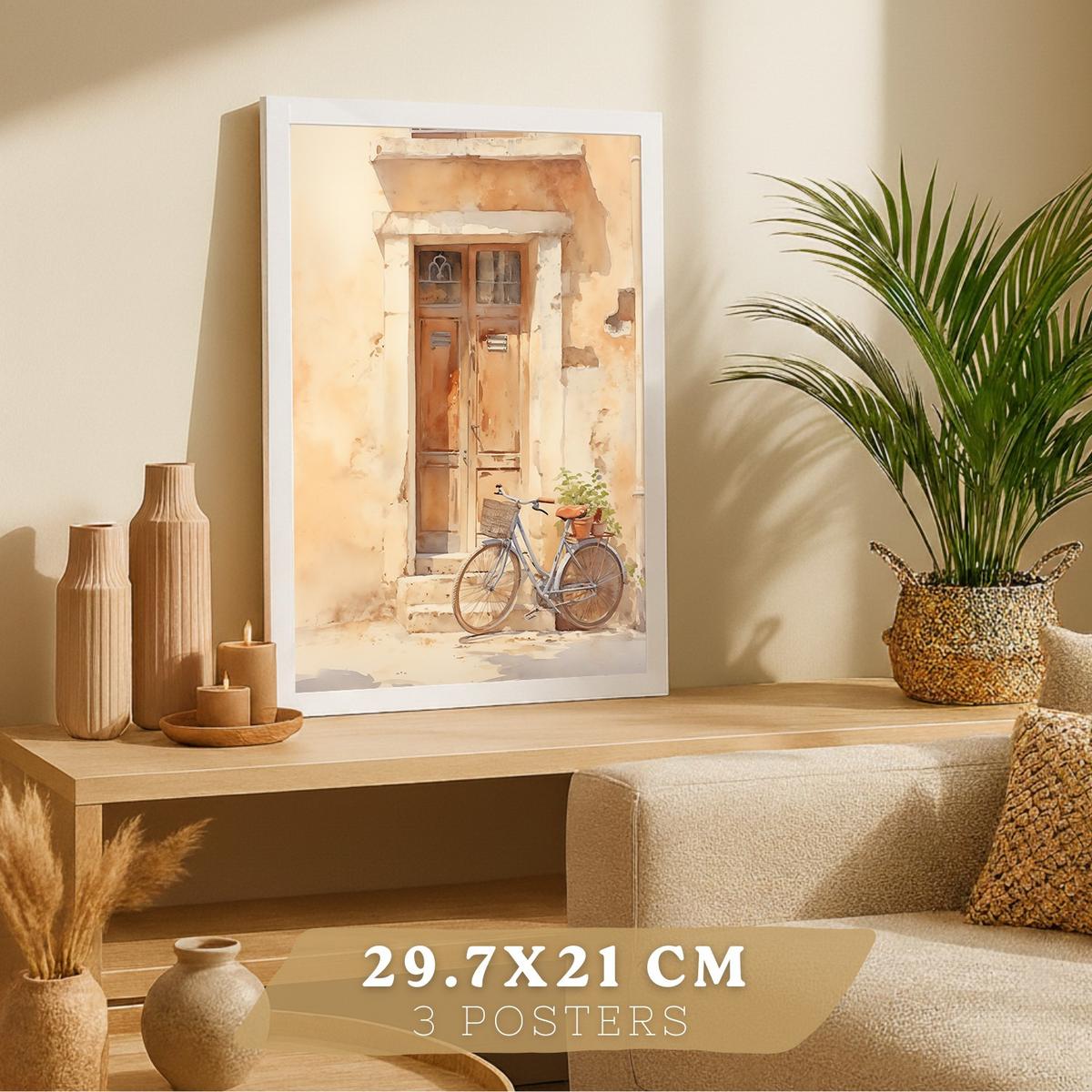 POSTER 3er Bilder-Set Wandbilder Landhaus Braun modern Wohnzimmer Deko, Schlafzimmer, Küche, Badezimmer Weißer Rahmen A4 - Weiß, Papier (29.7/1/21cm) - Nacnic