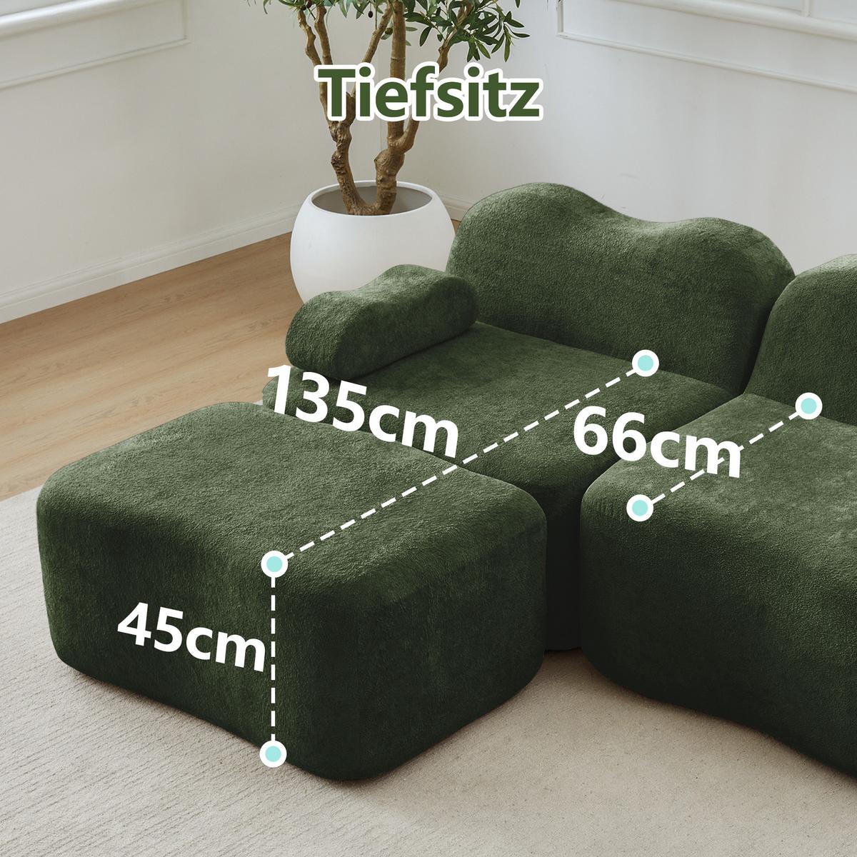 ECKSOFA L-Form Boneless Samt mit Ottoman - Grün, Textil (288/167cm) - Urban Meuble