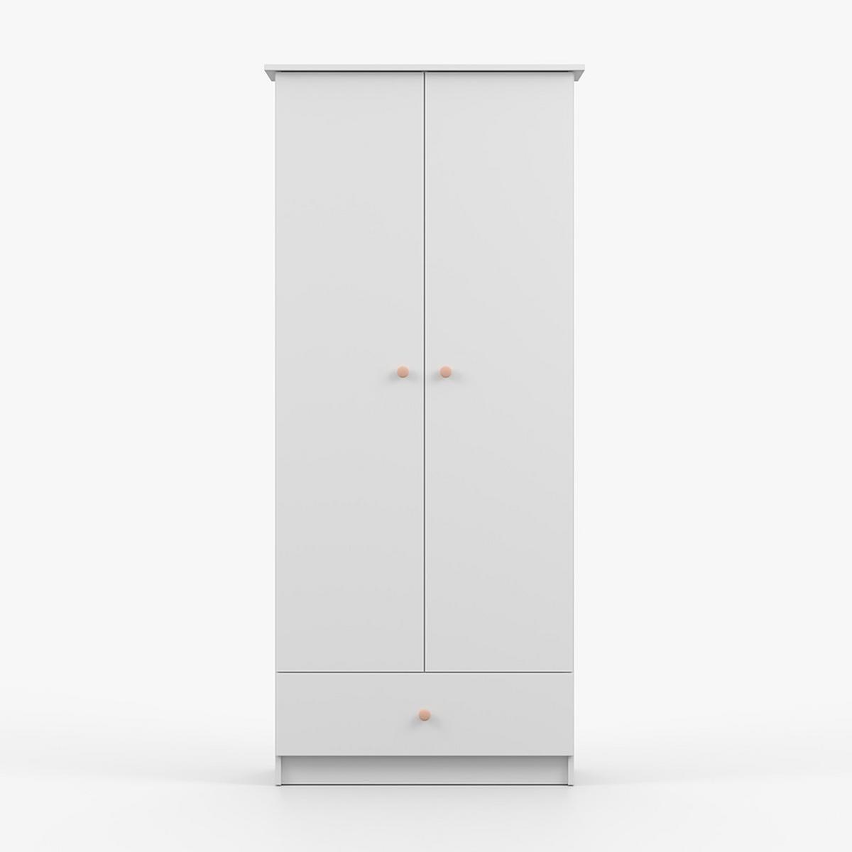 DREHTÜRENSCHRANK 85,5/193/53 cm 2-türig Olaf I Weiß + rosa Griffe - Weiß/Rosa, Holzwerkstoff/Metall (85.5/193/53cm) - imoebel24