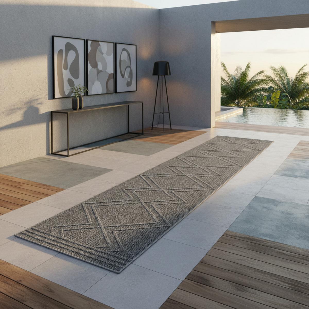 TEPPICH Outdoor IMST in Grau, im Boho-Stil, aus Polypropylen, 80 x 250 cm - Grau, Textil (250/80cm) - KADIMA DESIGN