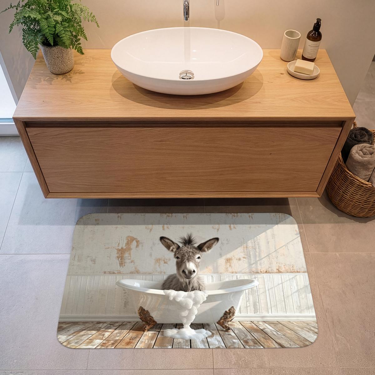 BADEMATTE Esel - Tiere - Badewanne - Schaumstoff 90x60 cm - Creme, Textil (90/60cm) - OnlyWow