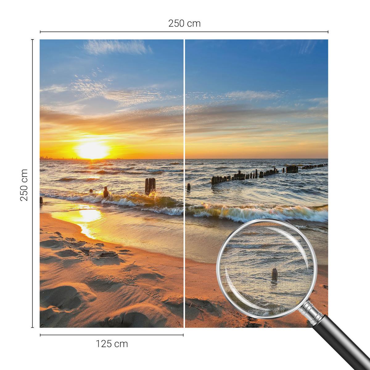 FOTOTAPETE 250x250 cm - Sonnenuntergang am Strand - Gelb, Textil (250/250cm) - Wallfluent