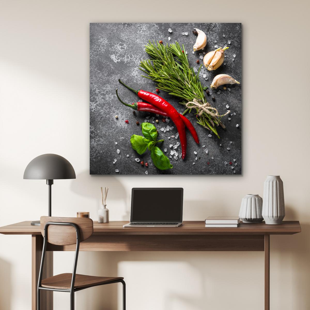 METALLBILD Pfeffer - Kräuter - Gewürze - Beton 90x90 cm - Dunkelgrau, Metall (90/90cm) - MuchoWow