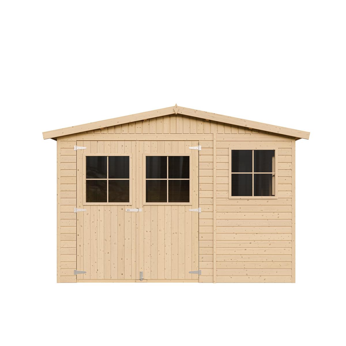 HOLZ-GARTENHAUS MIT IMPRÄGNIERTEM BODEN - H226x418x320 cm/12 m² - M336+336G - Beige, Holz (324/232/395cm) - Timbela