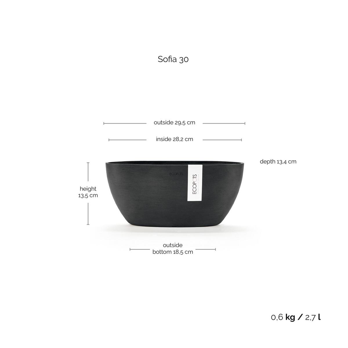 BLUMENTOPF Sofia 29,5/13,5 cm Dunkelgrau - Dunkelgrau, Kunststoff (29.5/13.5cm) - Ecopots