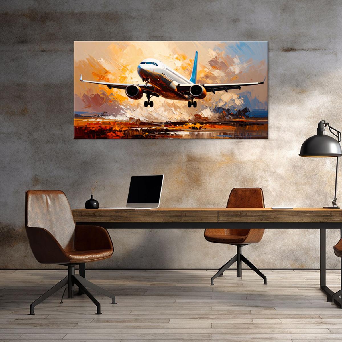 LEINWANDBILD Passagierflugzeug 100x50cm - Beige, Textil (100/50cm) - Feeby