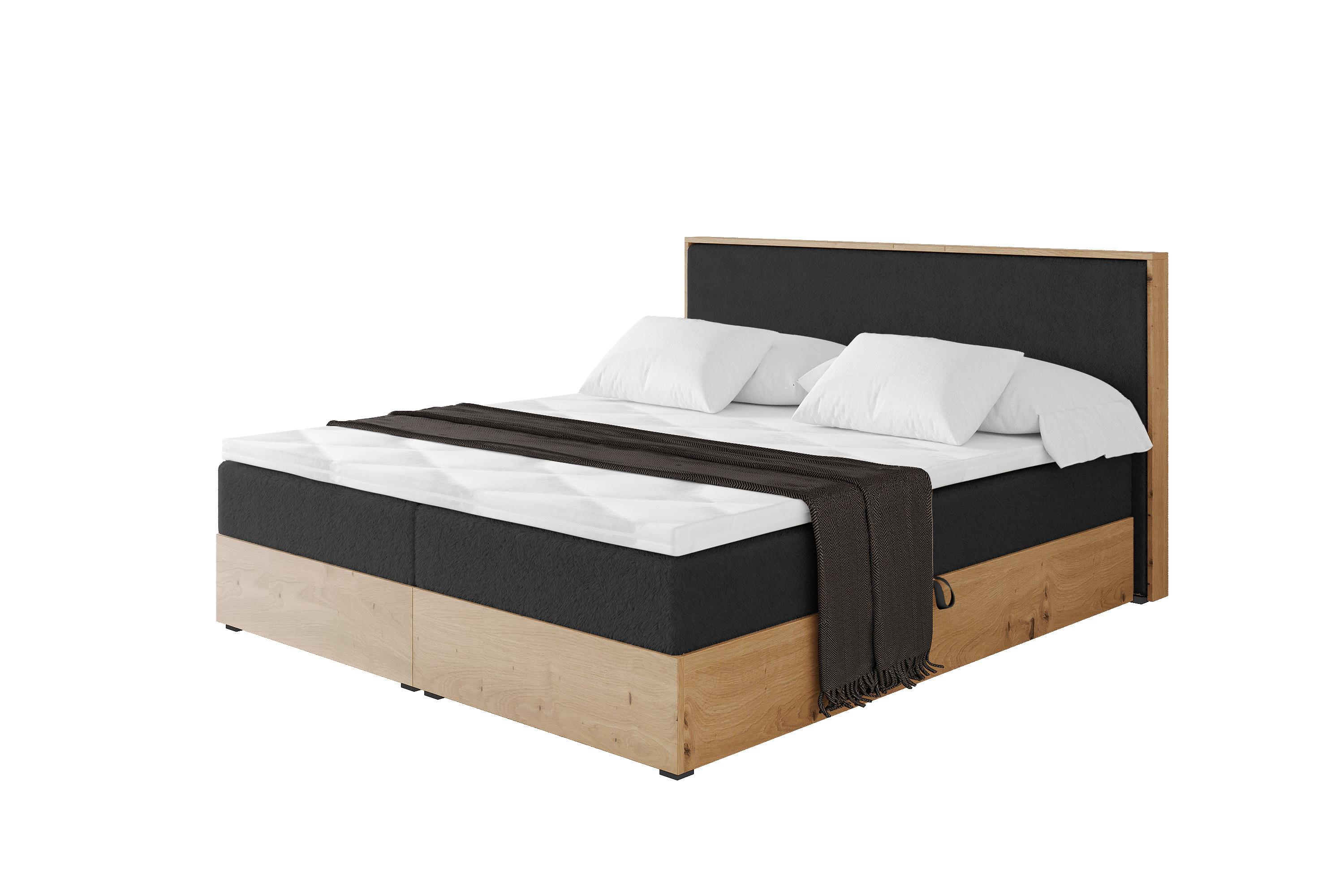 BOXBETT LOLLI9 - 160x200 - H3 Schwarz - Schwarz Hochglanz, Holzwerkstoff (160/200cm) - ALTDECOR