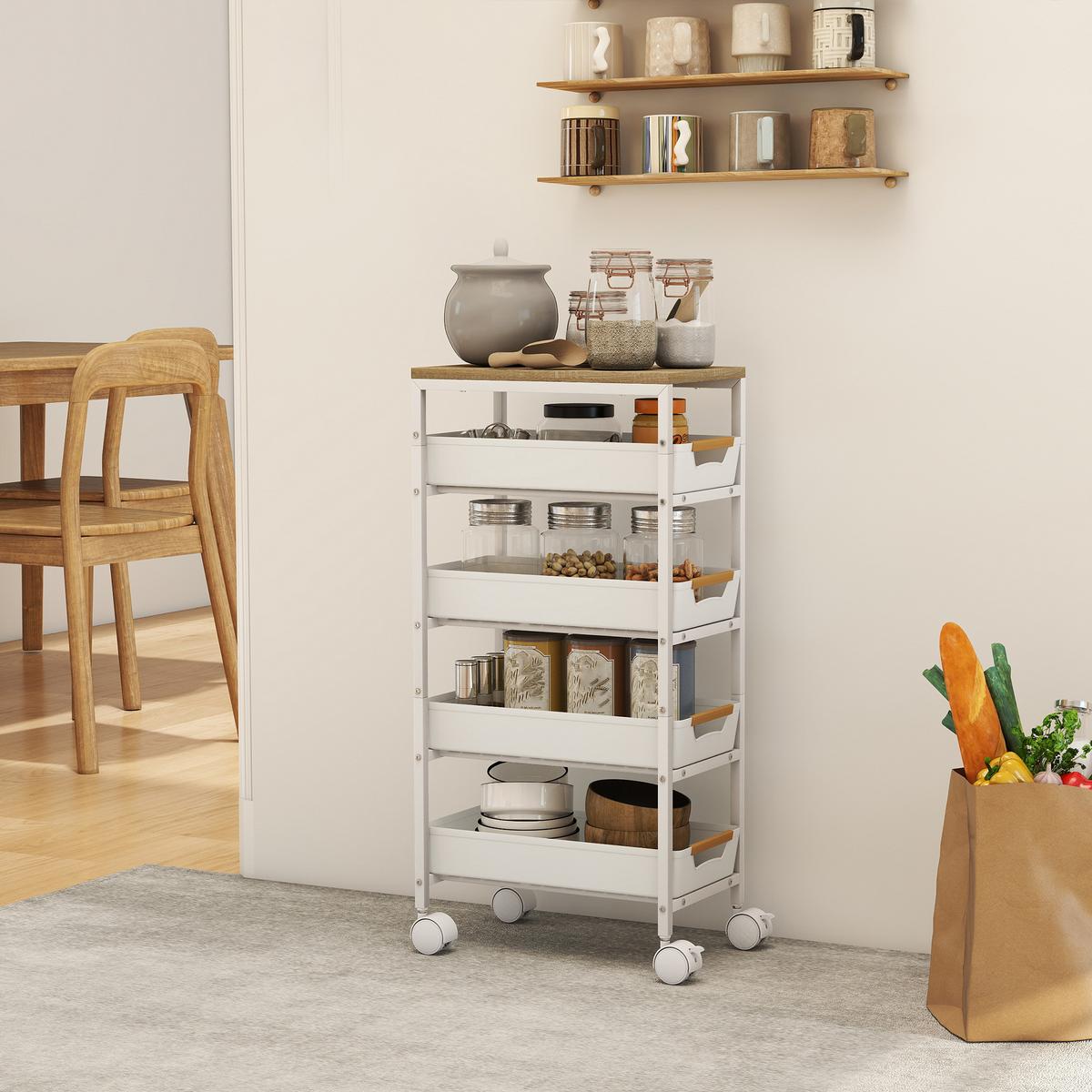 KÜCHENWAGEN Metall Kunststoff Weiß - Weiß, Metall (24/82/39.5cm) - HOMCOM