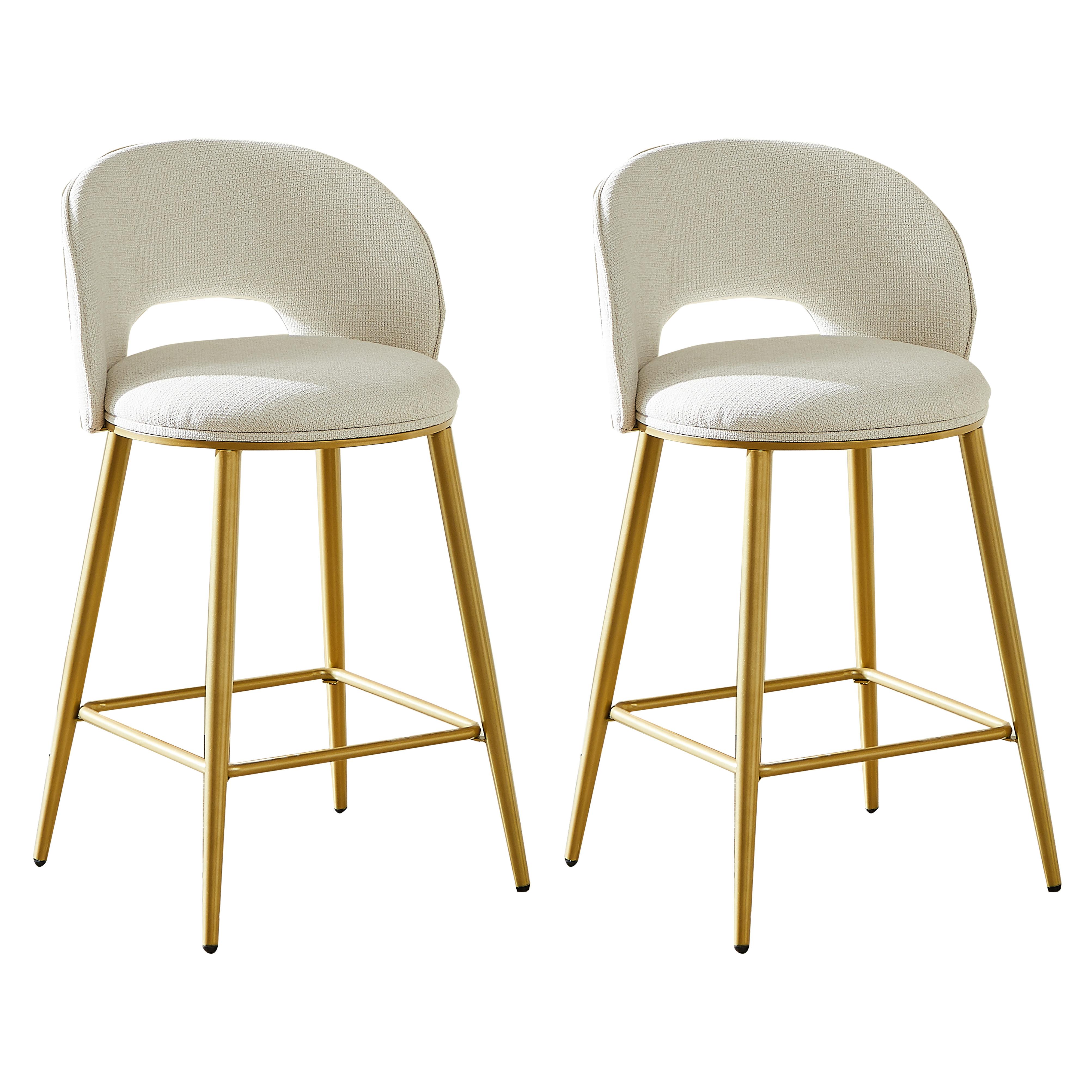 BARHOCKER stoff chenille gepolstert metallgestell mit rückenlehne 2er set - Beige, Textil (56/92/53cm) - Urban Meuble