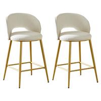 BARHOCKER stoff chenille gepolstert metallgestell mit rückenlehne 2er set - Beige, Textil (56/92/53cm) - Urban Meuble