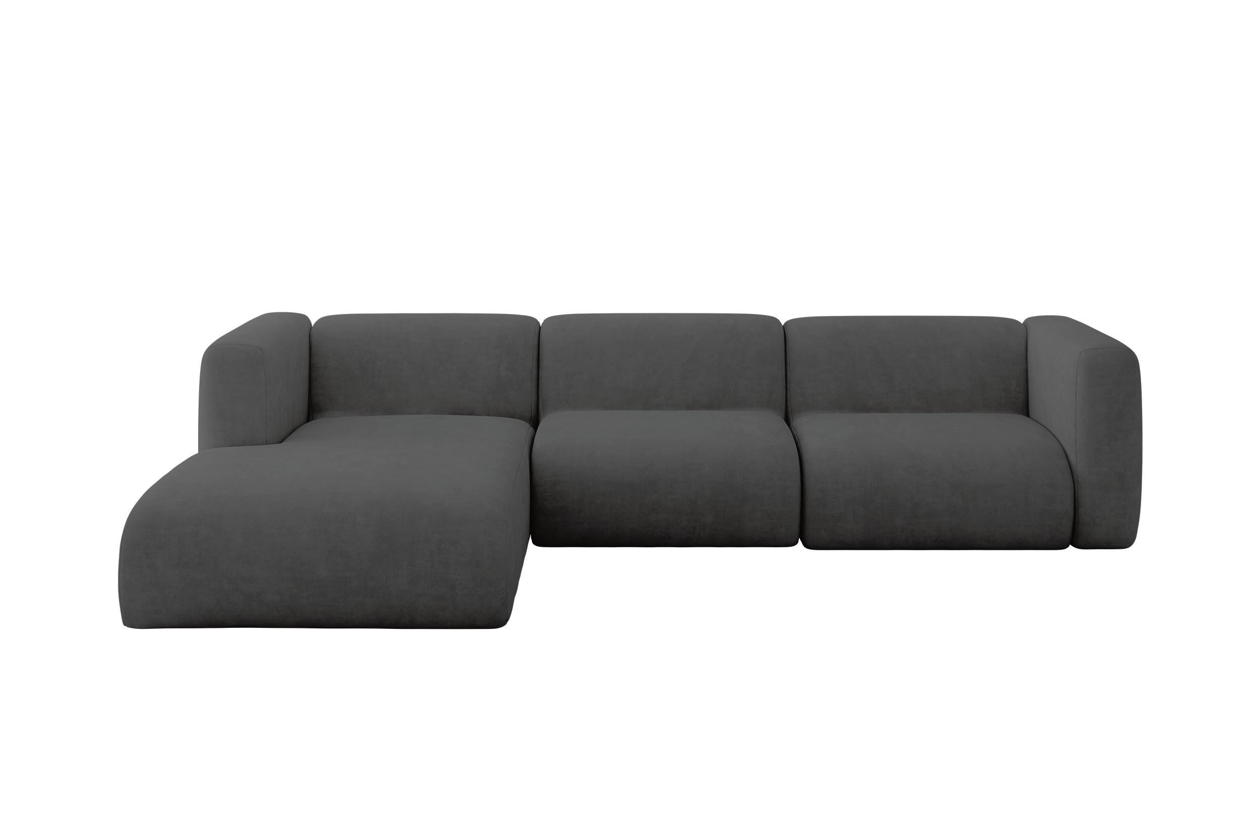ECKSOFA Ottomane Links MIRA-L2 318x179x89 Dunkelgrau Velours - Dunkelgrau/Schwarz, Holzwerkstoff/Kunststoff (318/179cm) - ALTDECOR