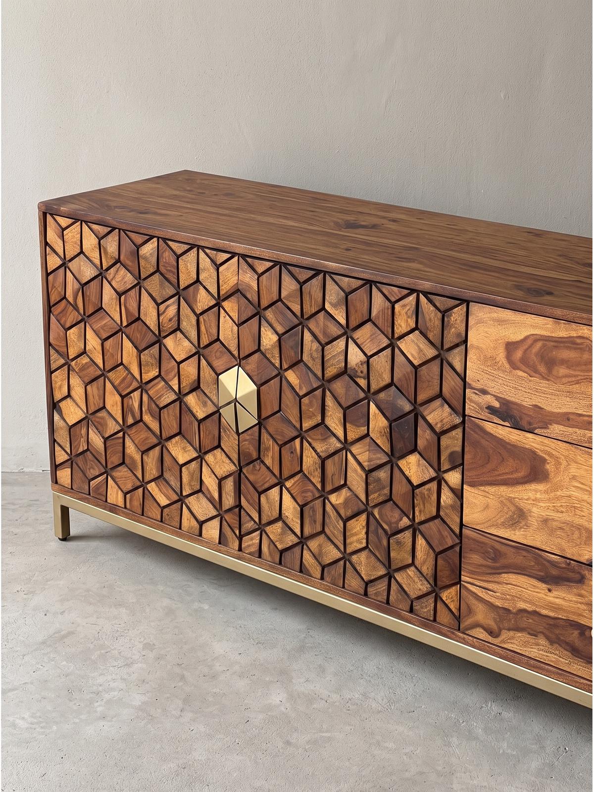 KOMMODE TREVI, Dunkles Massivholz, mit Stauraum, 180 x 40 x 70 cm - Goldfarben/Braun, Holz/Metall (180/70/40cm) - KADIMA DESIGN
