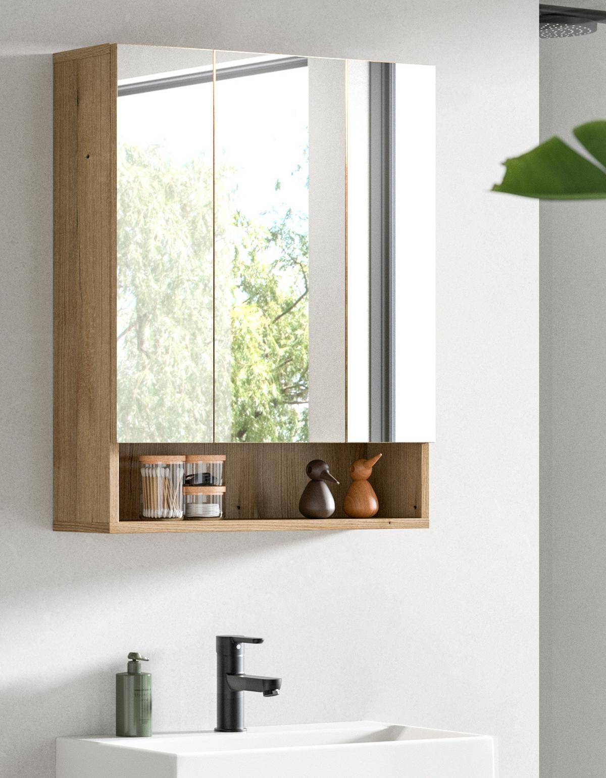 SPIEGELSCHRANK Eiche Evoke 3-türig 60 cm, Badezimmer Schrank mit 10 Fächern - Eichefarben, Glas/Holzwerkstoff (60/74/18cm) - Inn.Furn