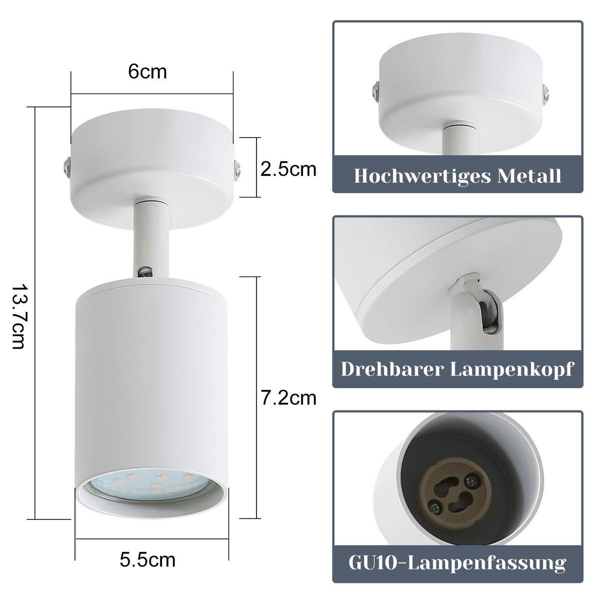 DECKENSTRAHLER Freiheit 1-flammig 6/6/14 cm - Weiß, Metall (6/6/14cm) - Nettlife