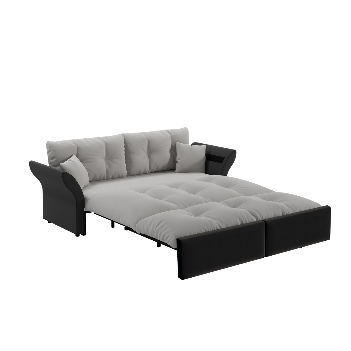 SCHLAFSOFA aus Velours im Tufting-Design, 3-in-1 Funktion und Queen-Size Bett - Hellgrau, Textil (190/91/85cm) - Urban Meuble