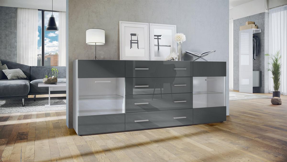 SIDEBOARD Carlos Grau Hochglanz - Grau, Holzwerkstoff (166/72/35cm) - Vladon