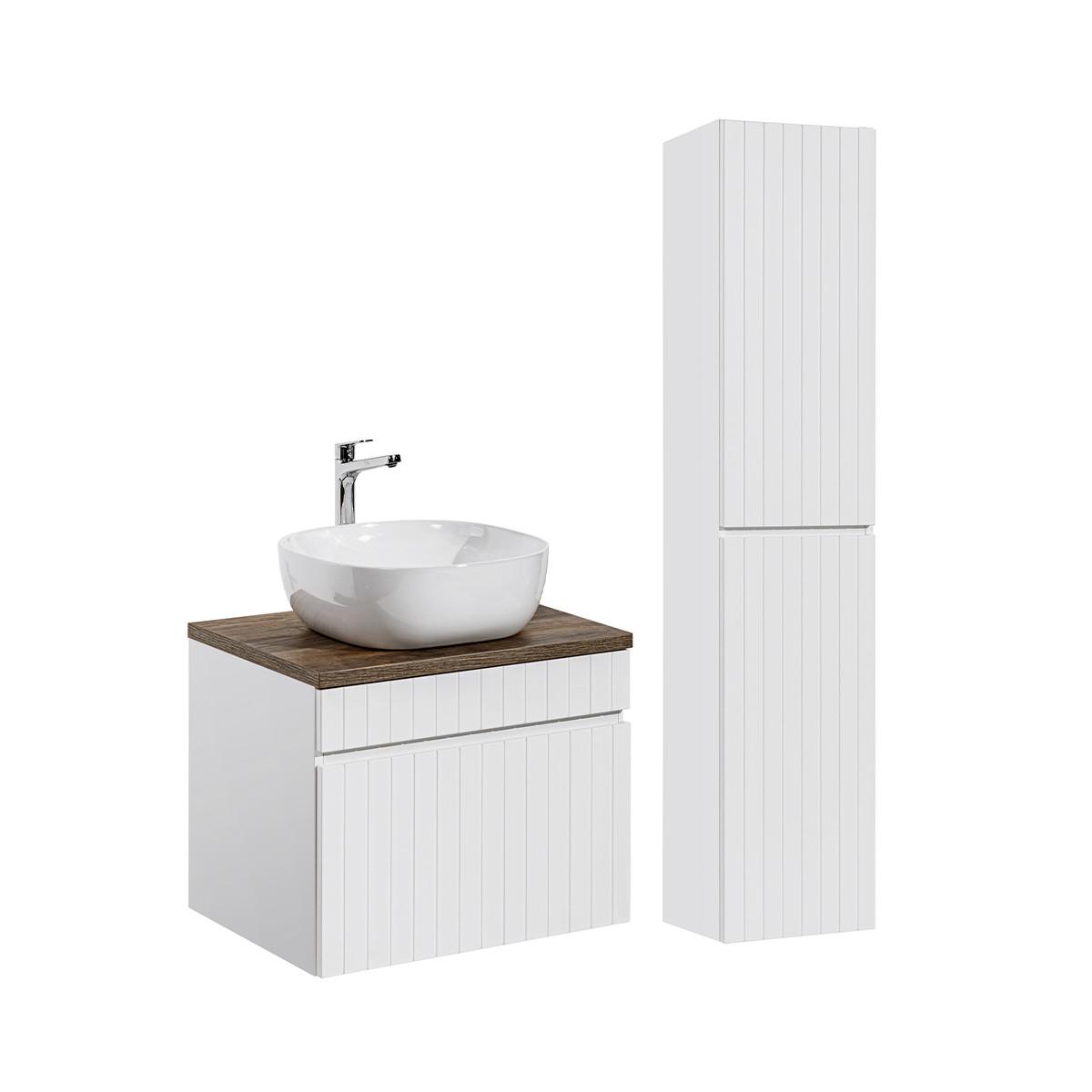 BADMÖBEL 60cm Zelie 2er-Set Weiß - Weiß, Holzwerkstoff (60/48/46cm) - Petits-meubles