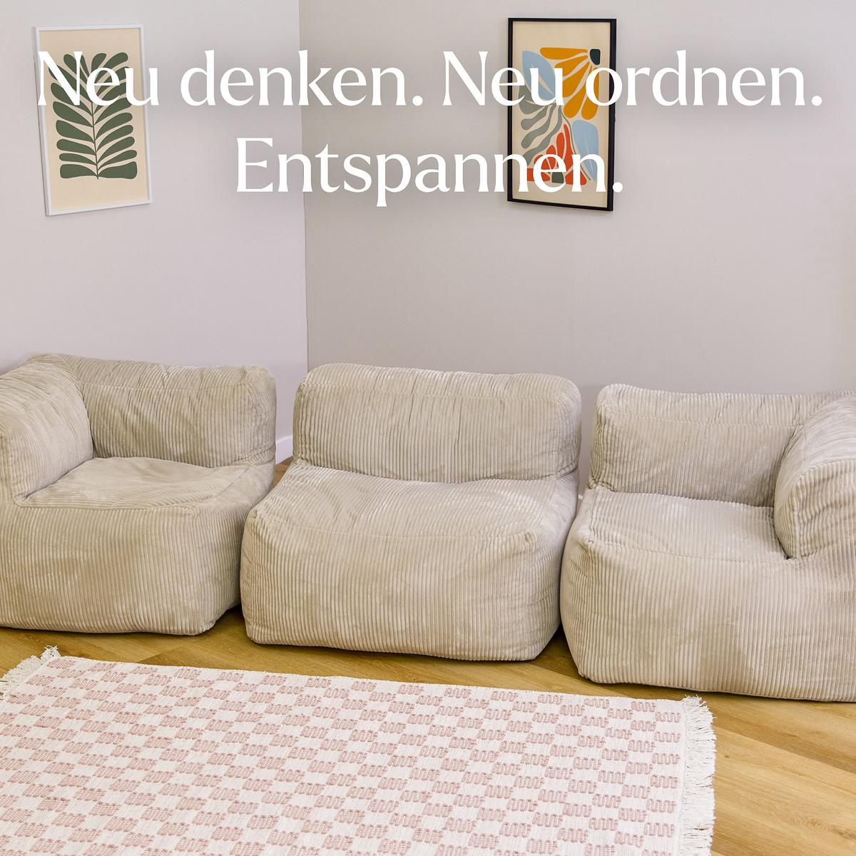 SITZSACK-SOFA 3-tlg. ZEN: 2 Ecksessel, Sessel - Beige, Textil (550/68/100cm) - icon